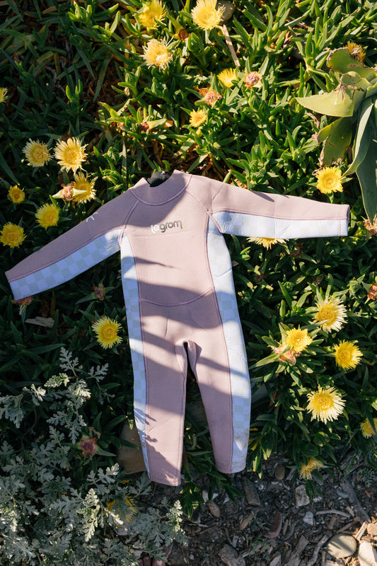 Le Grom Coral toddler wetsuit, front view product photo
